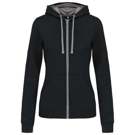 KA467 LADIES’ CONTRAST HOODED FULL ZIP SWEATSHIRT