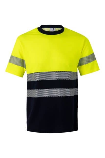 Short sleeve two tone cotton T shirt with segmented tape