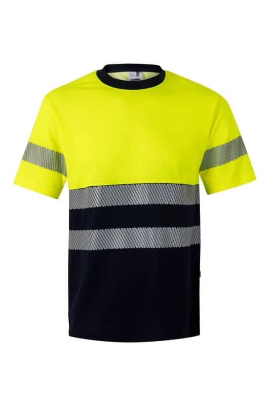 Short sleeve two tone cotton T shirt with segmented tape
