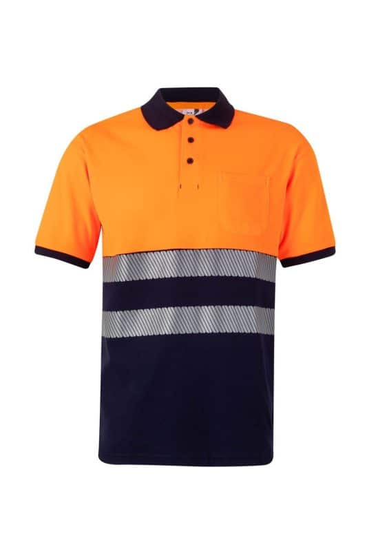 Short sleeve two tone cotton polo shirt with segmented tape