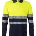 Long sleeve two tone cotton polo shirt with segmented tape