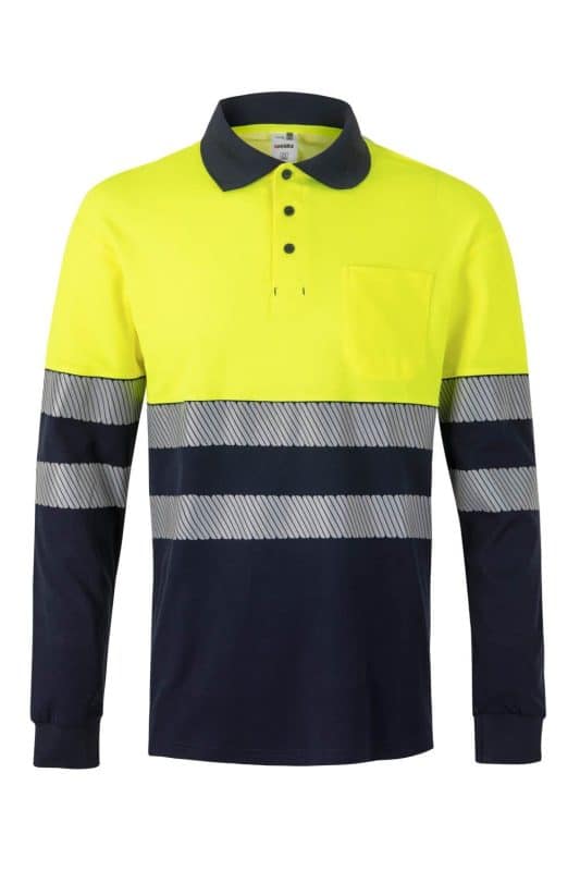 Long sleeve two tone cotton polo shirt with segmented tape